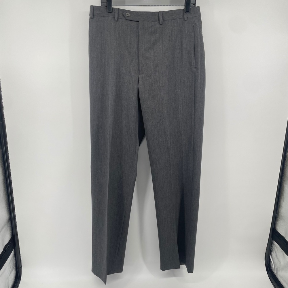 Brooks Brothers 346 Dress Pants Mens 34x34 Gray 100% Wool Flat Front Trousers